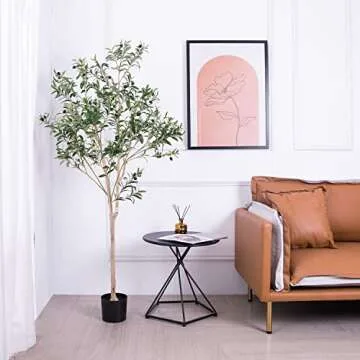 JUSTOYOU Artificial Olive Tree 6 Feet Fake Topiary Olive Trees Faux Tree Plants in Pot Olive Fruits and Leaves Tree for Indoor Outdoor Decor Home Office Garden Modern Decoration Housewarming Gift