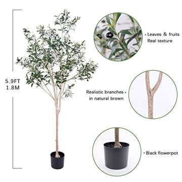 JUSTOYOU Artificial Olive Tree 6 Feet Fake Topiary Olive Trees Faux Tree Plants in Pot Olive Fruits and Leaves Tree for Indoor Outdoor Decor Home Office Garden Modern Decoration Housewarming Gift