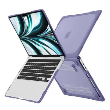 DONGKE for MacBook Air 13 Inch Case 2021 2020 2019 2018 A2337 M1 A2179 A1932 with Retina Display & Touch ID, Heavy Duty Rugged Shockproof Plastic Hard Shell with Fold Kickstand - Lavender Gray