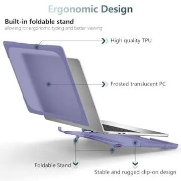DONGKE for MacBook Air 13 Inch Case 2021 2020 2019 2018 A2337 M1 A2179 A1932 with Retina Display & Touch ID, Heavy Duty Rugged Shockproof Plastic Hard Shell with Fold Kickstand - Lavender Gray