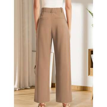 Sarin Mathews High Waisted Wide Leg Pants for Women Business Casual Dress Pant Palazzo Long Work Trousers with Pockets Khaki S