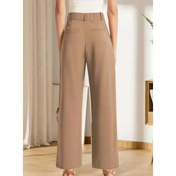Sarin Mathews High Waisted Wide Leg Pants for Women Business Casual Dress Pant Palazzo Long Work Trousers with Pockets Khaki S