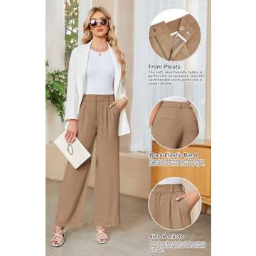 Sarin Mathews High Waisted Wide Leg Pants for Women Business Casual Dress Pant Palazzo Long Work Trousers with Pockets Khaki S