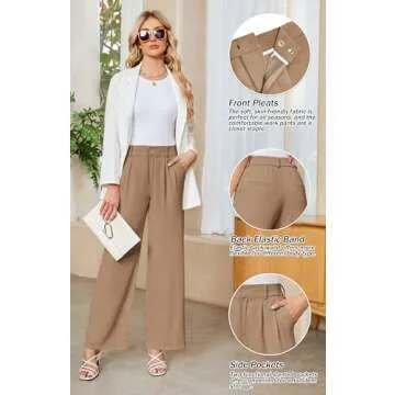 Sarin Mathews High Waisted Wide Leg Pants for Women Business Casual Dress Pant Palazzo Long Work Trousers with Pockets Khaki S