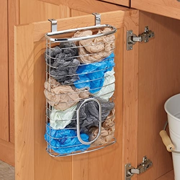 mDesign Steel Hanging Cabinet Storage Organizer Holder for Kitchen, Pantry - Holds Plastic, Sandwich, Garbage, Grocery and Trash Bags; Wrap, Foil, Pack - Spira Collection - Chrome