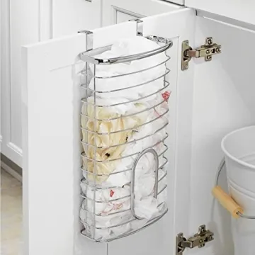 mDesign Steel Hanging Cabinet Storage Organizer Holder for Kitchen, Pantry - Holds Plastic, Sandwich, Garbage, Grocery and Trash Bags; Wrap, Foil, Pack - Spira Collection - Chrome