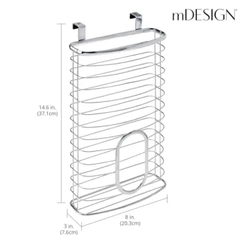 mDesign Steel Hanging Cabinet Storage Organizer Holder for Kitchen, Pantry - Holds Plastic, Sandwich, Garbage, Grocery and Trash Bags; Wrap, Foil, Pack - Spira Collection - Chrome