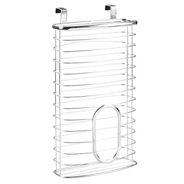 mDesign Steel Hanging Cabinet Storage Organizer Holder for Kitchen, Pantry - Holds Plastic, Sandwich, Garbage, Grocery and Trash Bags; Wrap, Foil, Pack - Spira Collection - Chrome