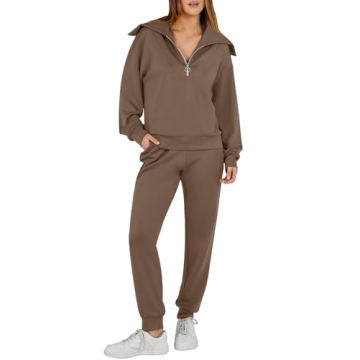 ANRABESS Women 2 Piece Outfits Sweatsuit 2024 Fall Half Zip Sweatshirt Jogger Sweatpants Tracksuit L...