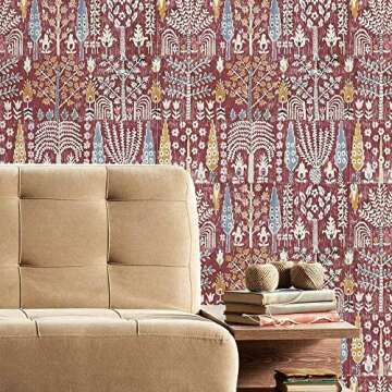 RoomMates RMK11769RL Red and Yellow Persian Ikat Peel and Stick Wallpaper For Effortless Style