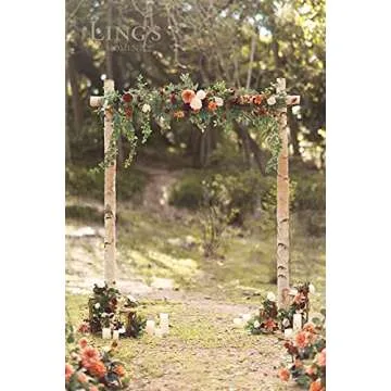 Ling's Moment 6.5FT Backdrop Flower Garland Decorations, Fall Artificial Wedding Arch Flowers, Orange Ceremony Reception Hanging Eucalyptus Rose Arbor Arrangement Outdoor Party Floral Swag
