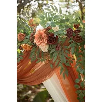 Ling's Moment 6.5FT Backdrop Flower Garland Decorations, Fall Artificial Wedding Arch Flowers, Orange Ceremony Reception Hanging Eucalyptus Rose Arbor Arrangement Outdoor Party Floral Swag