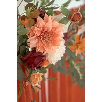 Ling's Moment 6.5FT Backdrop Flower Garland Decorations, Fall Artificial Wedding Arch Flowers, Orange Ceremony Reception Hanging Eucalyptus Rose Arbor Arrangement Outdoor Party Floral Swag