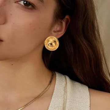 Colkiow Large Chunky Gold Earrings for Women trendy Vintage Statement Hammered Gold Stud Earrings Li...