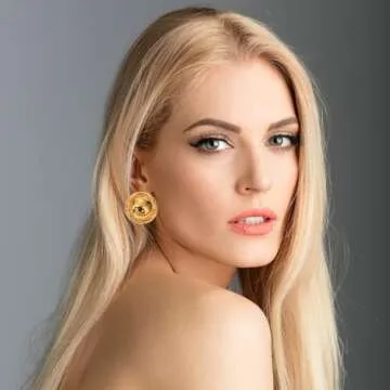 Colkiow Large Chunky Gold Earrings for Women trendy Vintage Statement Hammered Gold Stud Earrings Lightweight and Hypoallergenic