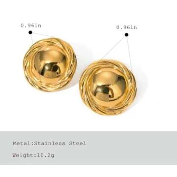 Colkiow Large Chunky Gold Earrings for Women trendy Vintage Statement Hammered Gold Stud Earrings Lightweight and Hypoallergenic