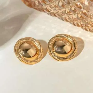 Colkiow Large Chunky Gold Earrings for Women trendy Vintage Statement Hammered Gold Stud Earrings Lightweight and Hypoallergenic