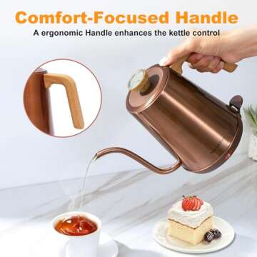 Nueve&Five Gooseneck Electric Kettle with Thermometer, Copper Tea Kettle with Auto Shut-Off,1000W Hot Water Kettle Electric of Stainless Steel,Electric Kettles for,Coffee & Tea