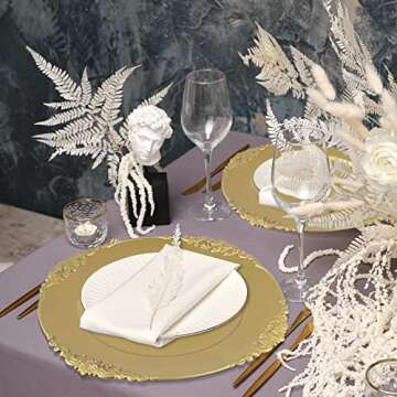 Breroa 8 Pack Gold Charger Plates with Embossed Rim Round Plastic Dinner Plates 13 Inches Antique Floral Serving Plates for Weddings, Table Setting, Holiday Parties