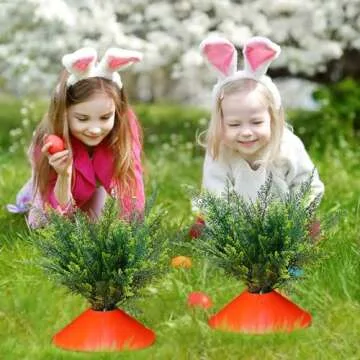 Solsew 12 Set Easter Yard Carrots Patch DIY Ferns Artificial Plants Fake Carrots Decorative Yard Stake Large Outdoor Plastic Rustic Yard Sign for Spring Lawn Garden Yard Decor