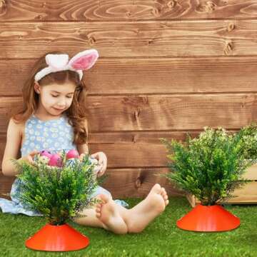 Solsew 12 Set Easter Yard Carrots Patch DIY Ferns Artificial Plants Fake Carrots Decorative Yard Stake Large Outdoor Plastic Rustic Yard Sign for Spring Lawn Garden Yard Decor