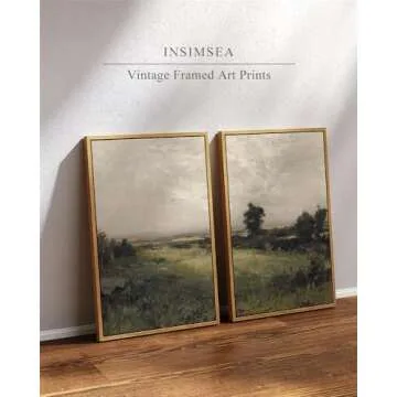 InSimSea 2 Pcs Framed Wall Art Vintage Decor, Rural Landscapes Painting Above Bed Wall Decor, Canvas...