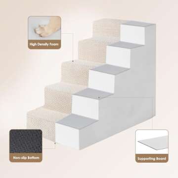 EHEYCIGA Dog Stairs for High Bed - 5-Step Pet Steps