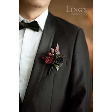 Ling's Moment DIY Package for Halloween Wedding,Black and Pumpkin Orange Theme Flowers and Greenery Can Make 11" Bridal Bouquet×1, 7" Bridesmaid Bouquet×6,Boutonnieres×10,Corsages×7