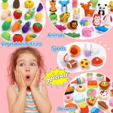 HINZER 100 Pack Cute Animal Erasers for Kids Bulk Pack