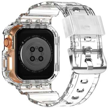 XYF Compatible for Crystal Clear Apple Watch Bands, 41mm 40mm 38mm Bumper Case for Men Women Jelly S...