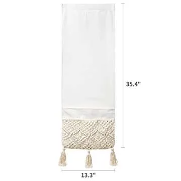 Mkono Macrame Sofa Armrest Organizer Remote Control Holder Couch Bedside Armchair Caddy Storage Basket Bag for TV Remote Control, Magazine, Books, Cell Phone, iPad, Boho Home Dorm Decor, Beige