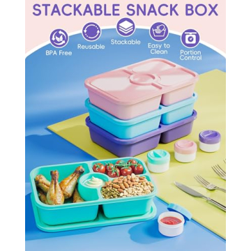 4 Pcs Bento Snack Box Containers for Meal Prep and Lunch