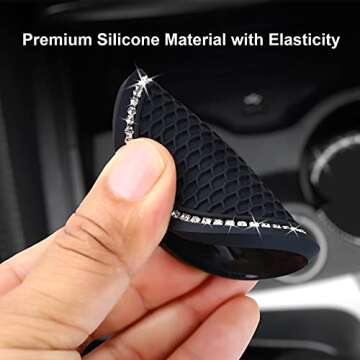 4PCS 2.75 Inch Bling Auto Car Cup Holder Insert Coasters Silicone Anti-Slip Crystal Rhinestone Drink Car Cup Mat, Universal Vehicle Interior Accessories for Women Girls (Black)