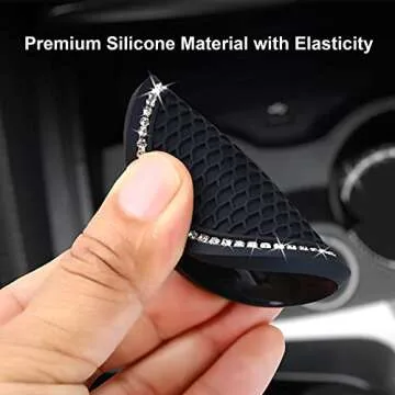 4PCS 2.75 Inch Bling Auto Car Cup Holder Insert Coasters Silicone Anti-Slip Crystal Rhinestone Drink Car Cup Mat, Universal Vehicle Interior Accessories for Women Girls (Black)