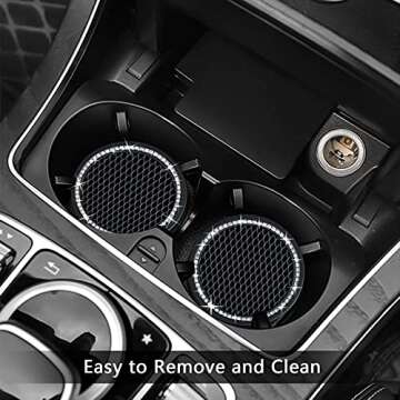 4PCS 2.75 Inch Bling Auto Car Cup Holder Insert Coasters Silicone Anti-Slip Crystal Rhinestone Drink Car Cup Mat, Universal Vehicle Interior Accessories for Women Girls (Black)