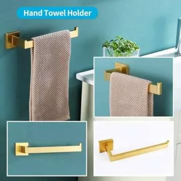 Durafe 5 Piece Brushed Gold Towel Bar Set for Modern Bathrooms