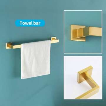 Durafe 5 Piece Brushed Gold Towel Bar Set,Brushed Bathroom Hardware Set SUS304 Stainless Steel Single Bathroom Towel Rack 23.6-Inch Towel Ring Toilet Paper Holder Towel Robe Hooks Accessory