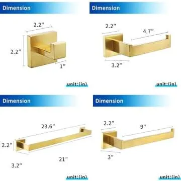 Durafe 5 Piece Brushed Gold Towel Bar Set for Modern Bathrooms