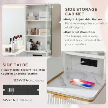 T4TREAM Fluted Makeup Vanity Desk with HD Mirror