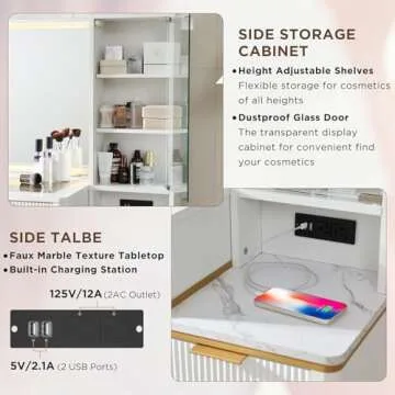 T4TREAM Fluted Makeup Vanity Desk with HD Mirror