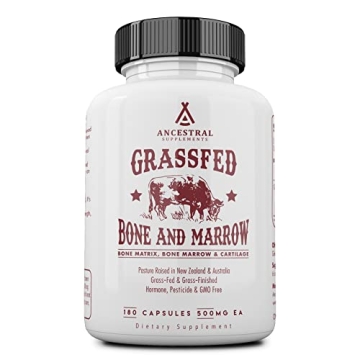 Ancestral Supplements Grass Fed Beef Bone and Marrow Supplement - 3000mg, Joint and Skin Support, 18...