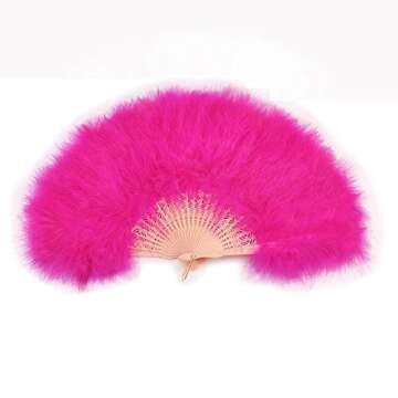 9 Colors Marabou Large Feather Fan 23"X12"for Dancing, Party, Wedding,Bridal Bouquet Deco (Hot Pink)