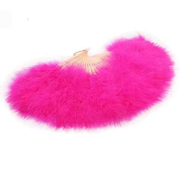 9 Colors Marabou Large Feather Fan 23"X12"for Dancing, Party, Wedding,Bridal Bouquet Deco (Hot Pink)