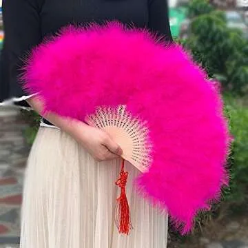 9 Colors Marabou Large Feather Fan 23"X12"for Dancing, Party, Wedding,Bridal Bouquet Deco (Hot Pink)