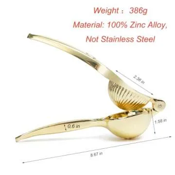 Agirlvct Lemon Squeezer, Heavy Duty Zinc Manual Lemon Juicer, Threaded Groove Fresh Small Oranges Limes Juicer Hand Press Manual Press for Home Restaurant Kitchen Accessories Utensils(Gold)