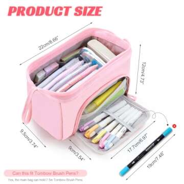 Large Pencil Case for Girls, Big Capacity Pencil Pouch Back to School Supplies for Teens, Cute Pen Stationery Bag Organizer Pink Pencil Holder Back to School Gifts for Students School College Office
