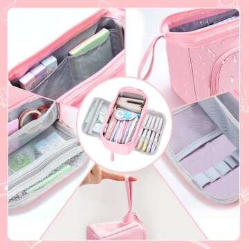 Large Pencil Case for Girls, Big Capacity Pencil Pouch Back to School Supplies for Teens, Cute Pen Stationery Bag Organizer Pink Pencil Holder Back to School Gifts for Students School College Office