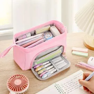 Large Pencil Case for Girls, Big Capacity Pencil Pouch Back to School Supplies for Teens, Cute Pen Stationery Bag Organizer Pink Pencil Holder Back to School Gifts for Students School College Office