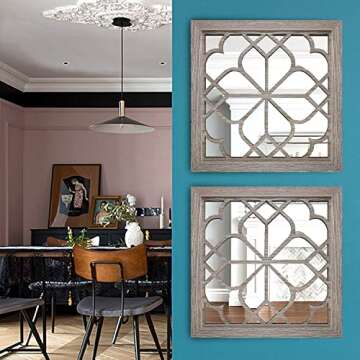 Wocred 2 PCS Square Wall Mirror,Gorgeous Rustic Farmhouse Accent Mirror,Barn Wood Color Entry Mirror for Bathroom Renovation,Bedrooms,Living Rooms and More(12”x12”)