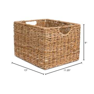 BIRDROCK HOME Storage Shelf Organizer Baskets with Handles - Handwoven Abaca Seagrass Wicker Basket for Pantry, Living Room, Office & Bathroom, Versatile Under Shelf Storage - Set of 3, Natural